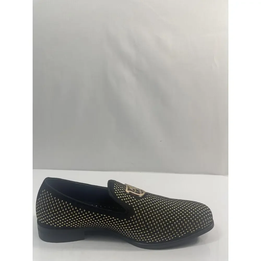 Stacy Adams Swagger Shoes Mens Size 7.5 Black Gold Dress Loafers Slip On New Box